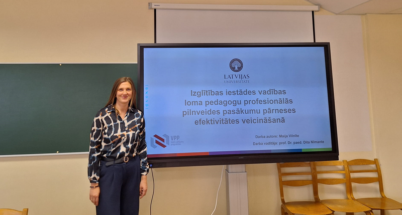 Aizstāvēts maģistra darbs par izglītības iestādes vadības lomu pedagogu profesionālās pilnveides pārneses efektivitātes veicināšanā 